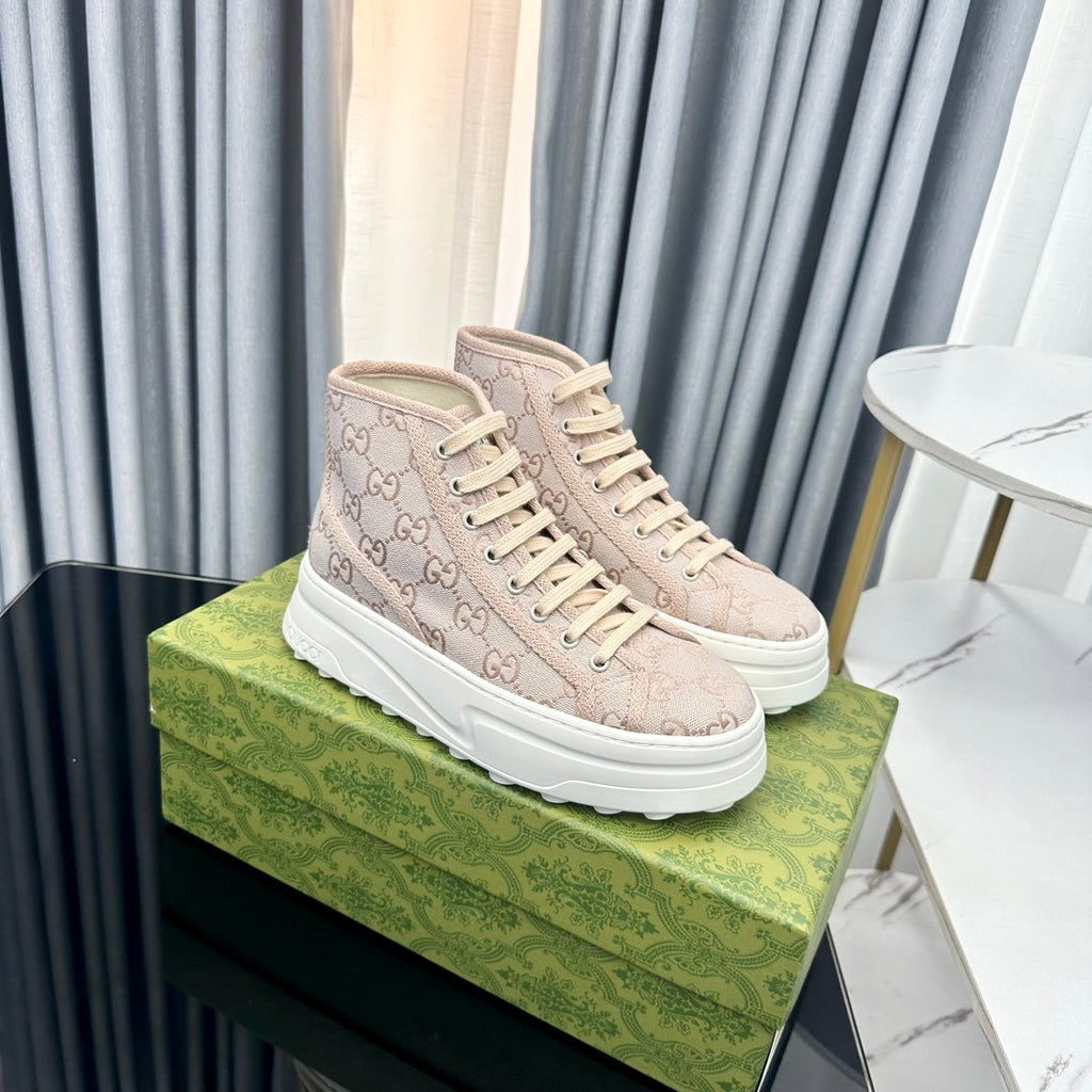 GUCCI HIGH TOP SNEAKER FLATFORM CREAM CANVAS