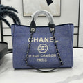 CHANEL DEAUVILLE LARGE 38 TOTE BAG IN VIOLET PURPLE CANVAS WITH WHITE LOGO