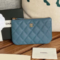 CHANEL CLASSIC SMALL 15 ZIPPED POUCH IN TEAL GREEN GRAINED CALFSKIN