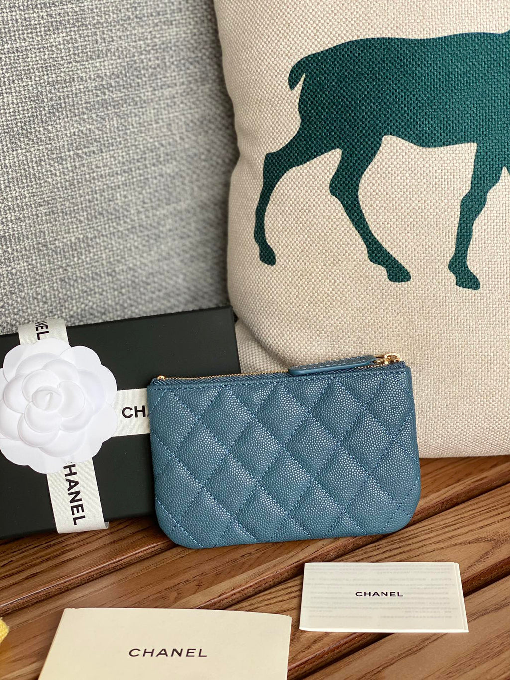 CHANEL CLASSIC SMALL 15 ZIPPED POUCH IN TEAL GREEN GRAINED CALFSKIN