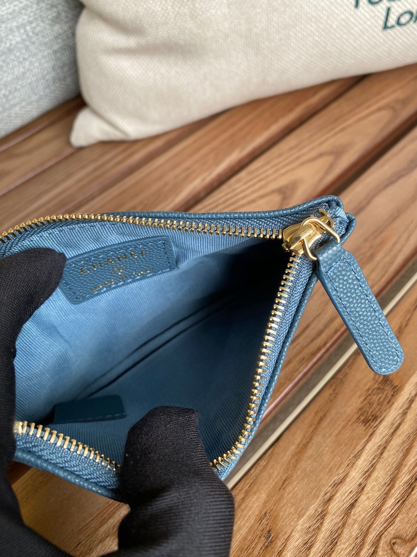 CHANEL CLASSIC SMALL 15 ZIPPED POUCH IN TEAL GREEN GRAINED CALFSKIN