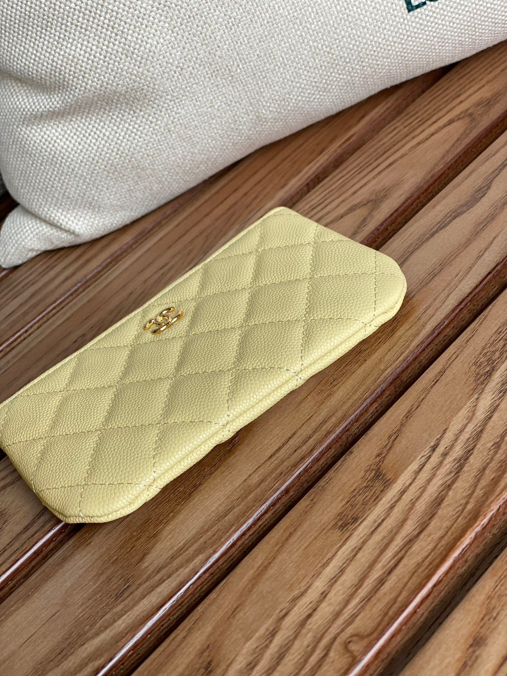 CHANEL CLASSIC SMALL 15 ZIPPED POUCH IN YELLOW CORN GRAINED CALFSKIN