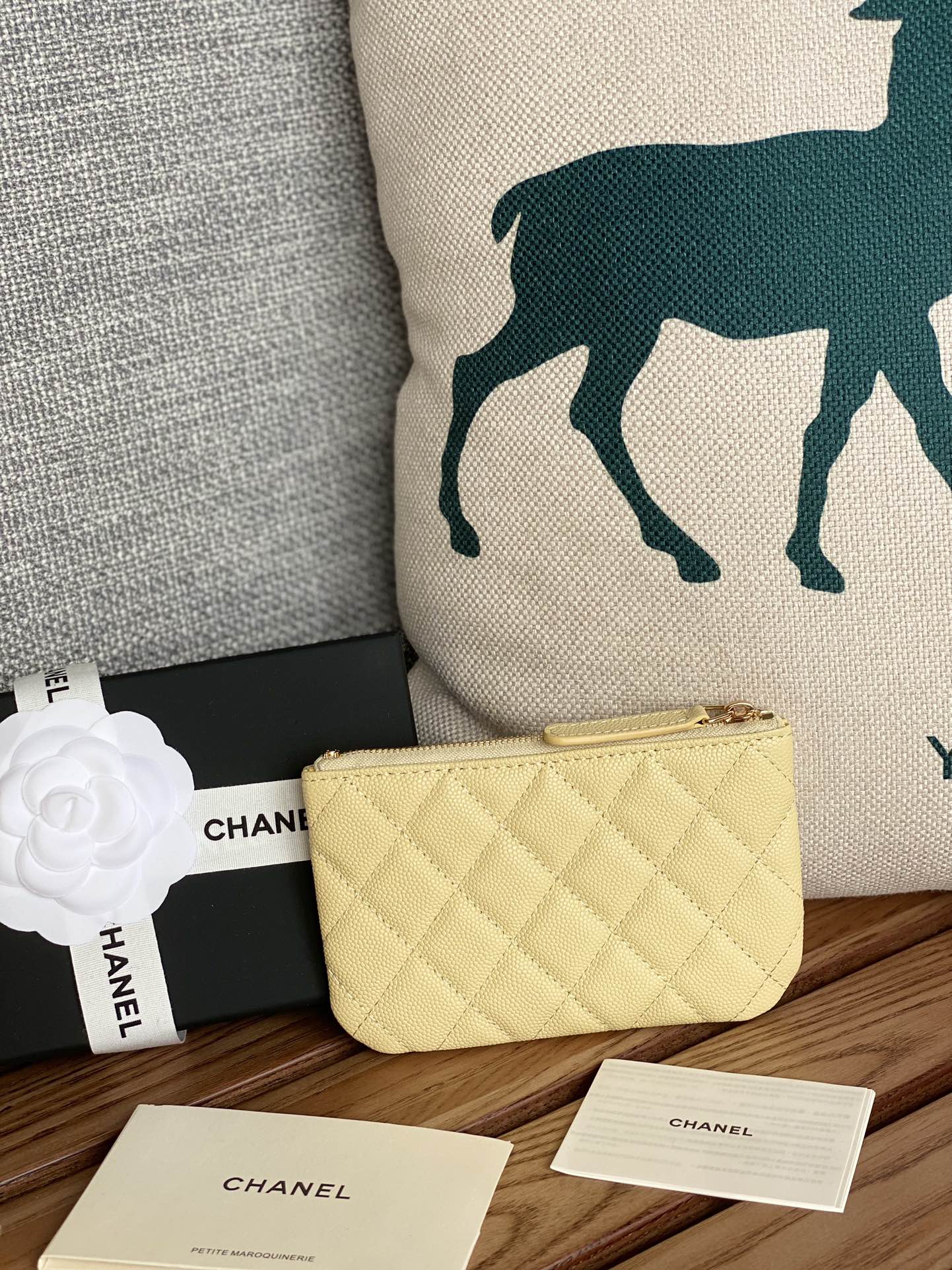 CHANEL CLASSIC SMALL 15 ZIPPED POUCH IN YELLOW CORN GRAINED CALFSKIN