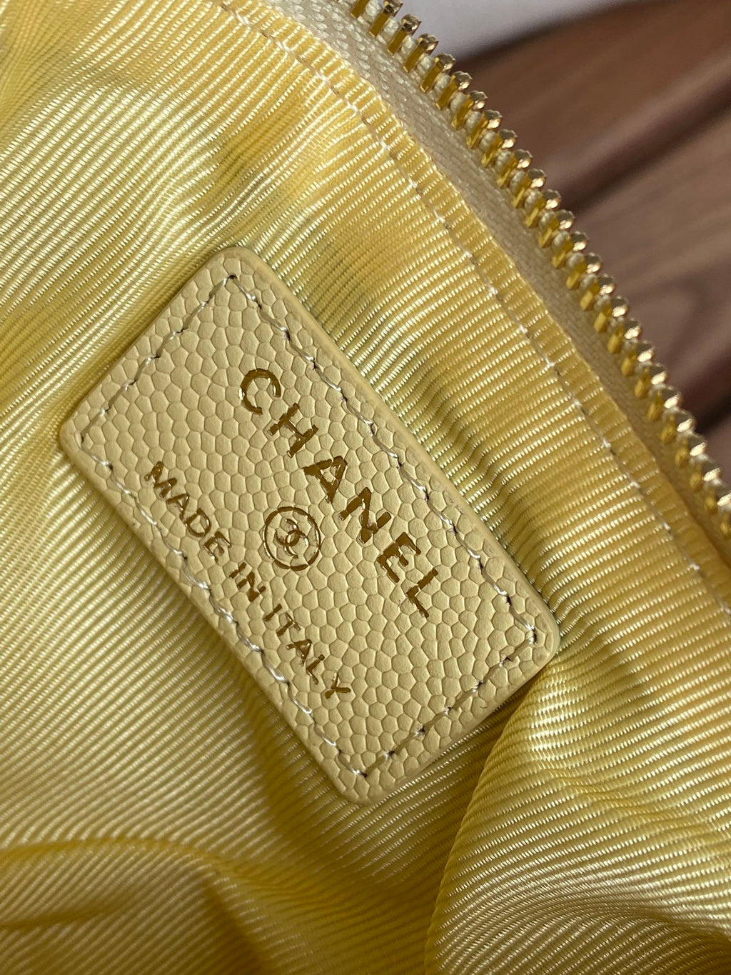 CHANEL CLASSIC SMALL 15 ZIPPED POUCH IN YELLOW CORN GRAINED CALFSKIN