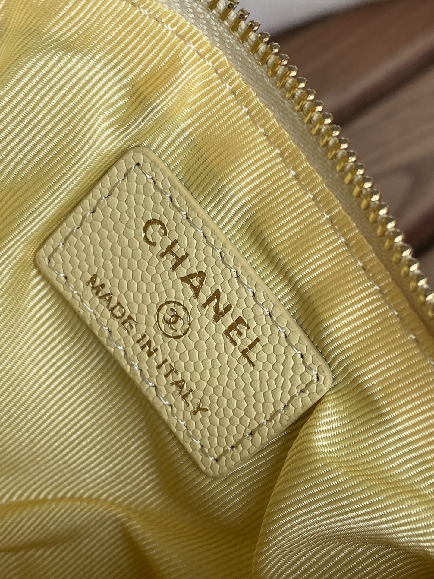 CHANEL CLASSIC SMALL 15 ZIPPED POUCH IN YELLOW CORN GRAINED CALFSKIN