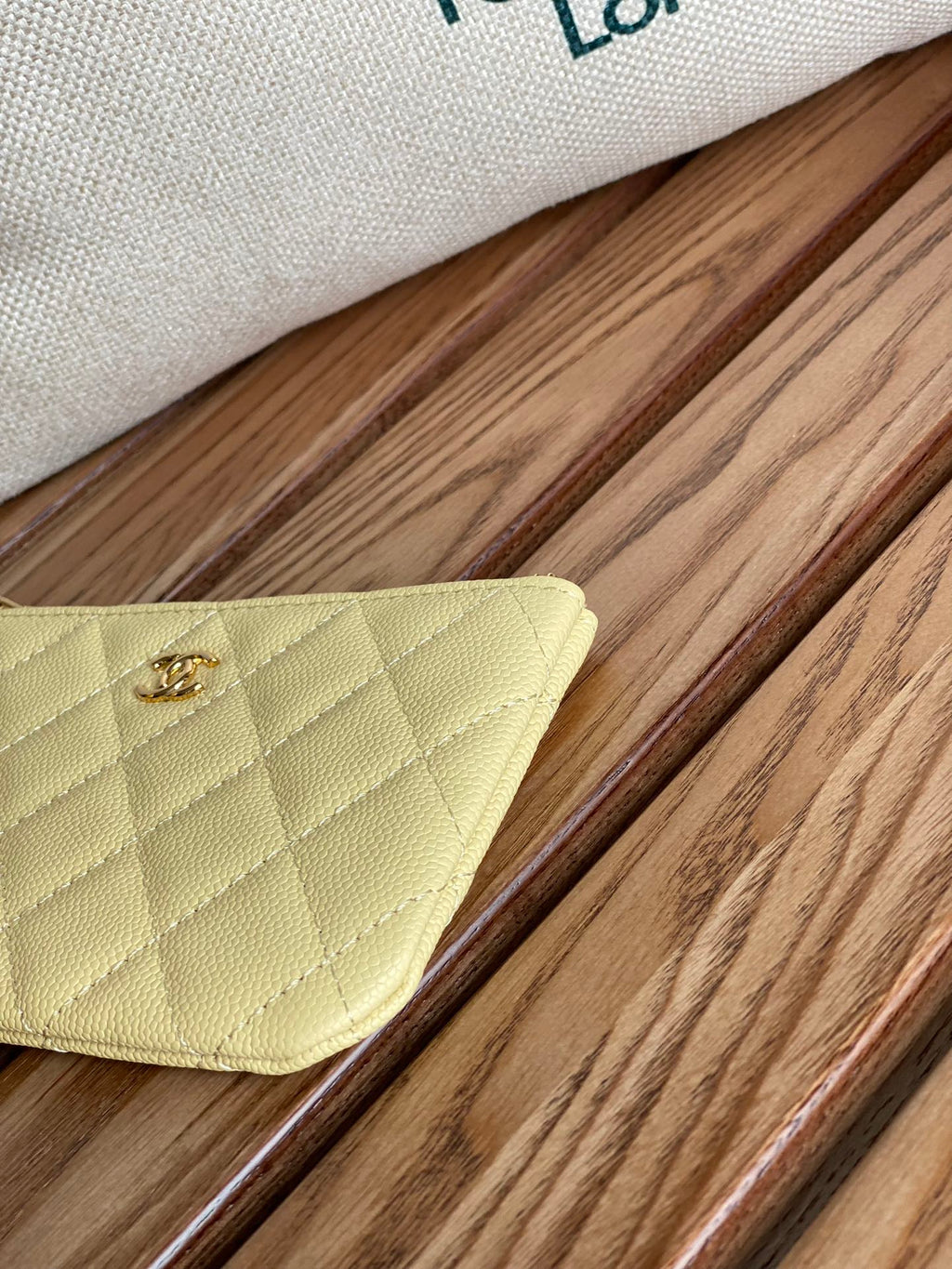 CHANEL CLASSIC SMALL 15 ZIPPED POUCH IN YELLOW CORN GRAINED CALFSKIN