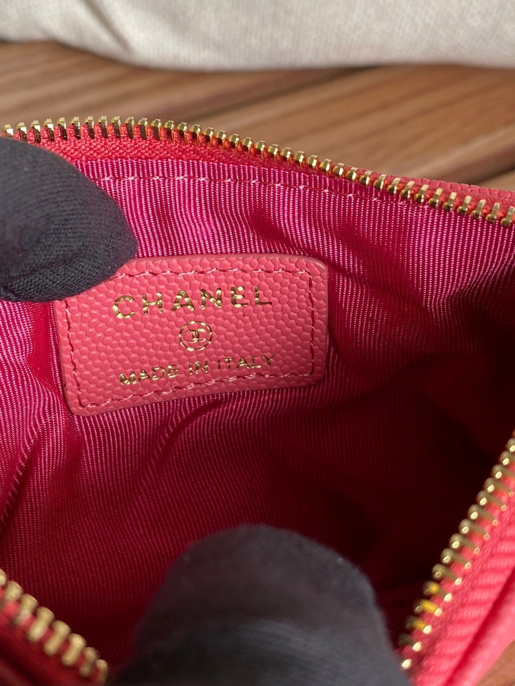 CHANEL CLASSIC SMALL 15 ZIPPED POUCH IN BLUSH RED GRAINED CALFSKIN