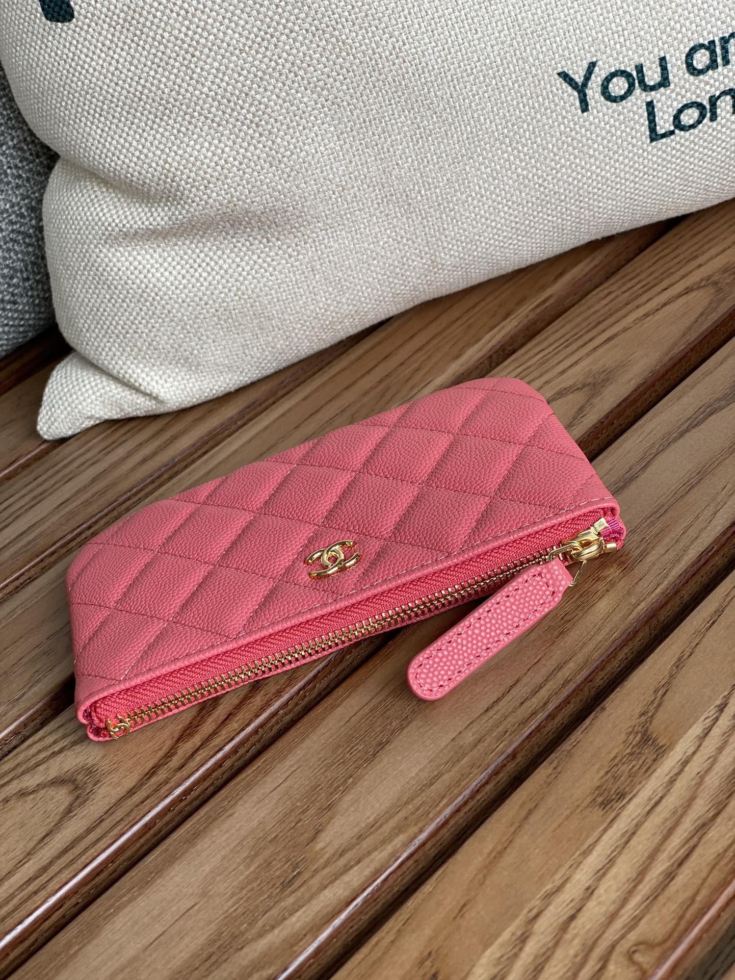 CHANEL CLASSIC SMALL 15 ZIPPED POUCH IN BLUSH RED GRAINED CALFSKIN