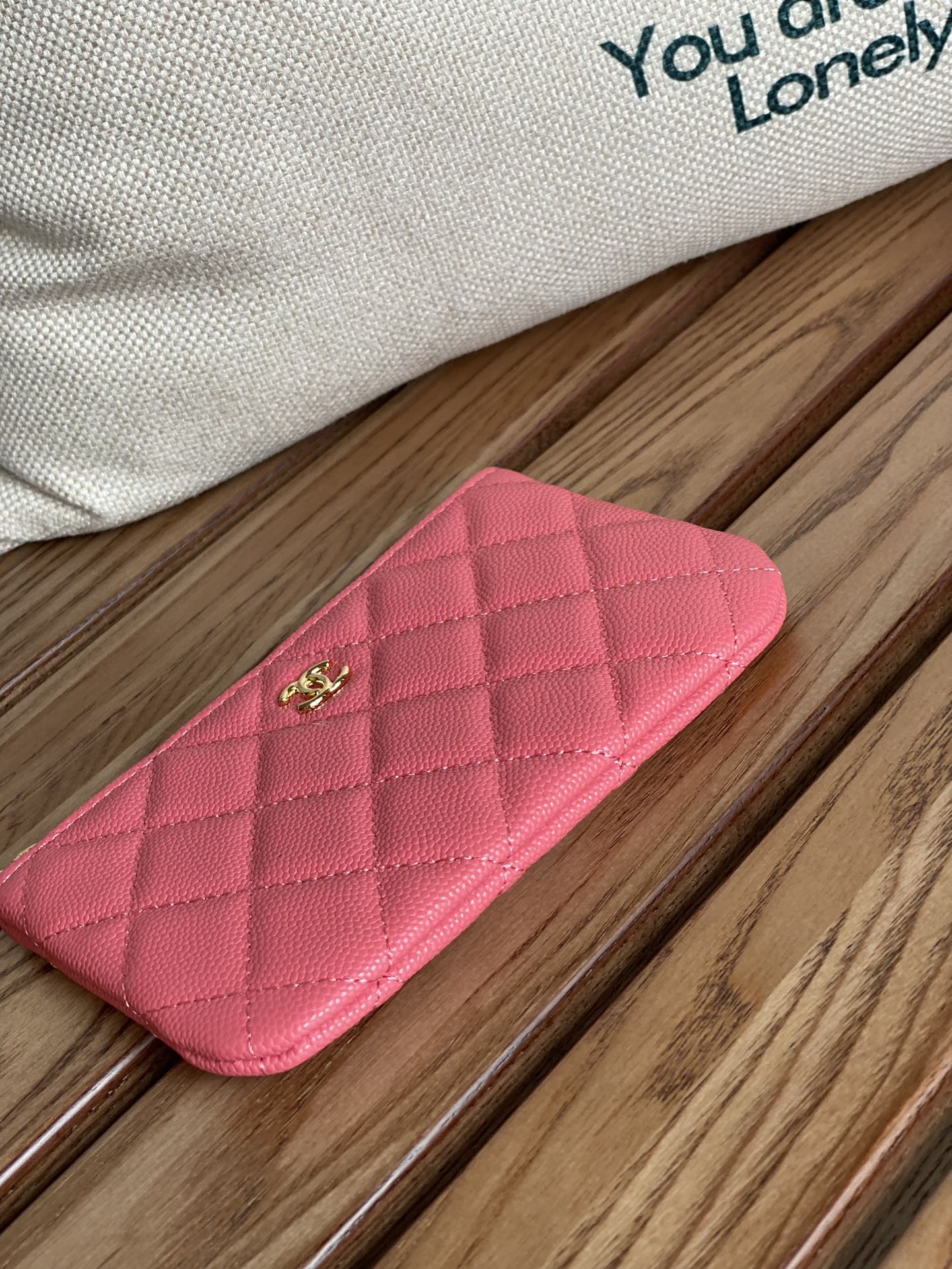 CHANEL CLASSIC SMALL 15 ZIPPED POUCH IN BLUSH RED GRAINED CALFSKIN