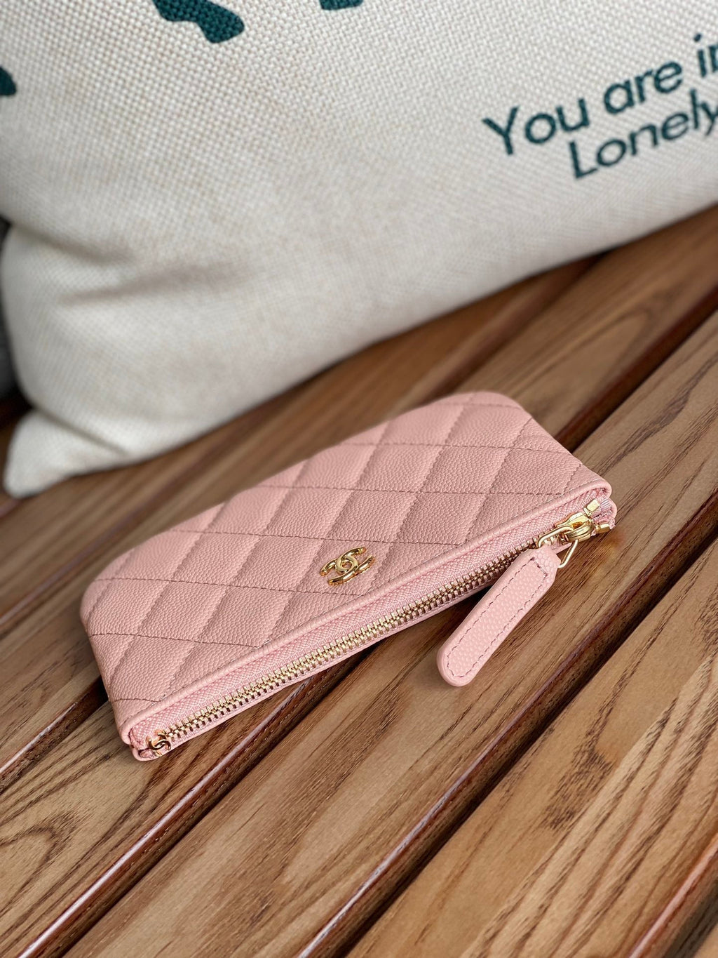 CHANEL CLASSIC SMALL 15 ZIPPED POUCH IN LIGHT PINK GRAINED CALFSKIN