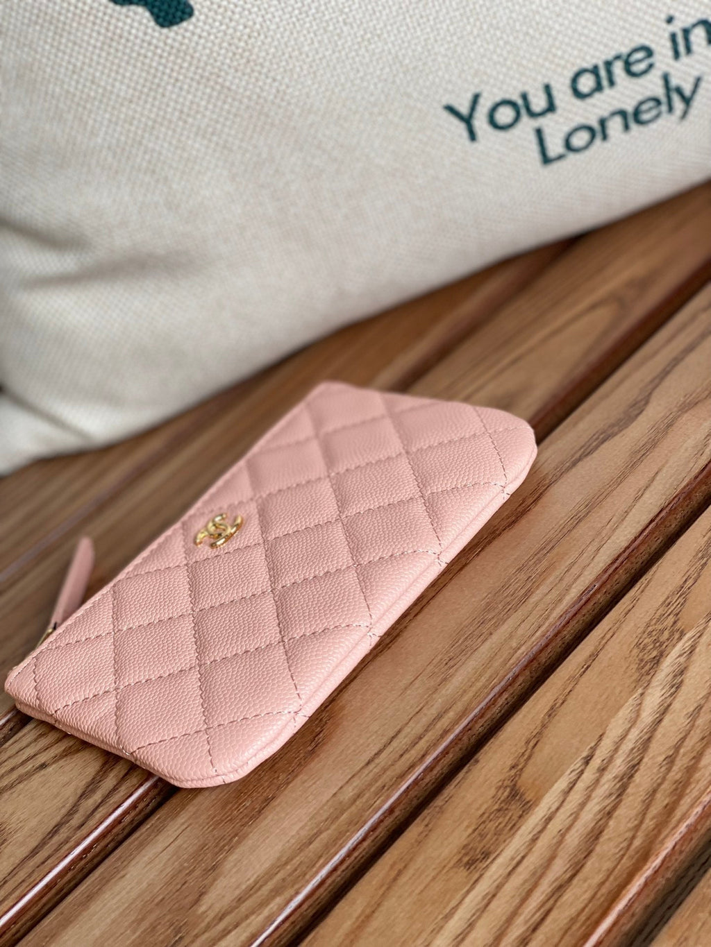 CHANEL CLASSIC SMALL 15 ZIPPED POUCH IN LIGHT PINK GRAINED CALFSKIN