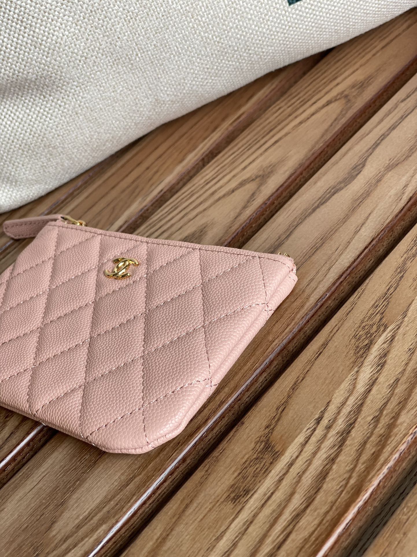 CHANEL CLASSIC SMALL 15 ZIPPED POUCH IN LIGHT PINK GRAINED CALFSKIN