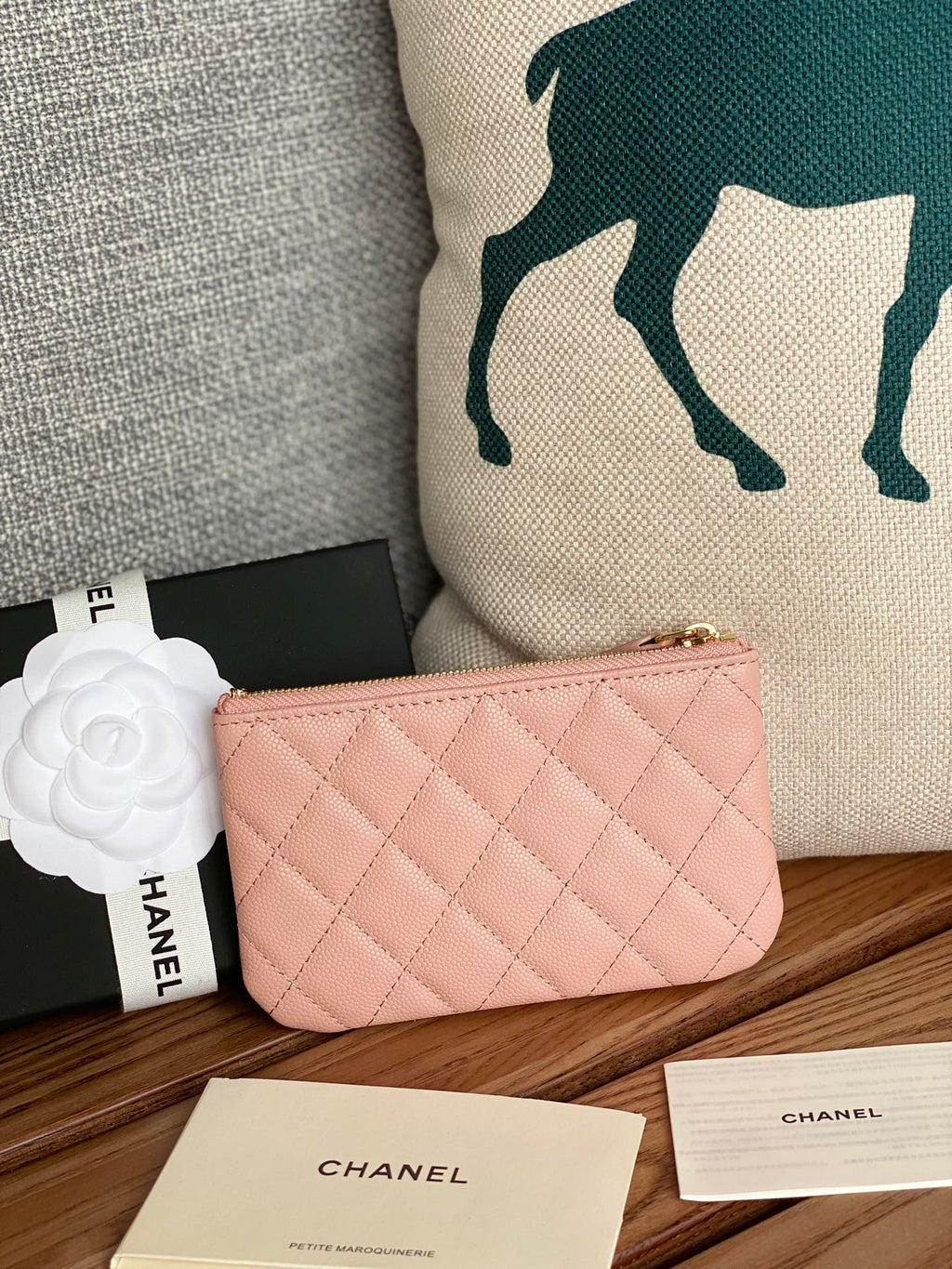 CHANEL CLASSIC SMALL 15 ZIPPED POUCH IN LIGHT PINK GRAINED CALFSKIN