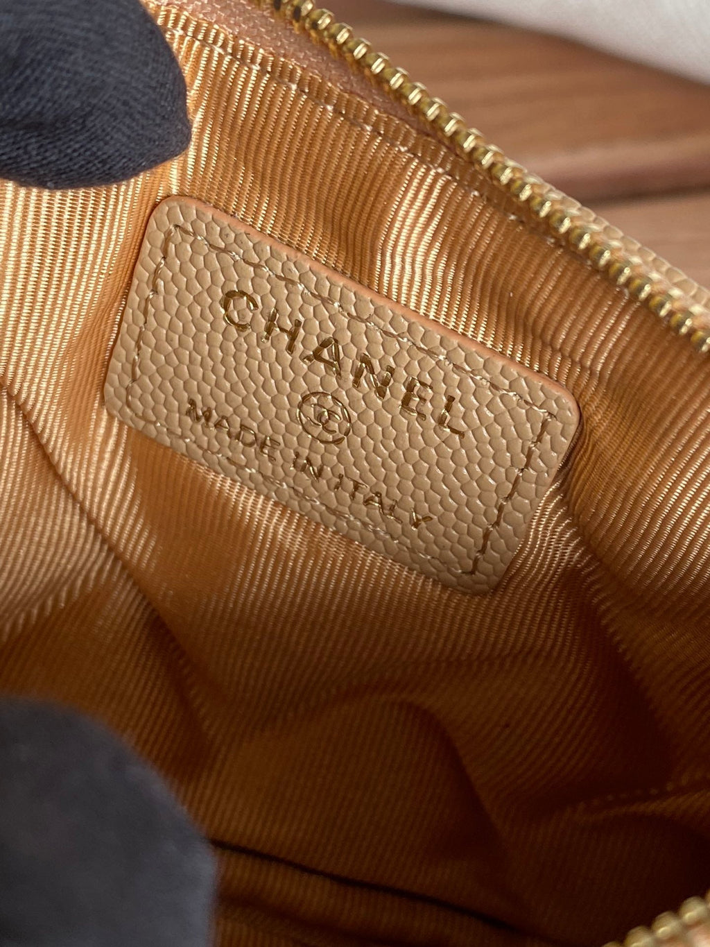 CHANEL CLASSIC SMALL 15 ZIPPED POUCH IN DARK BEIGE GRAINED CALFSKIN