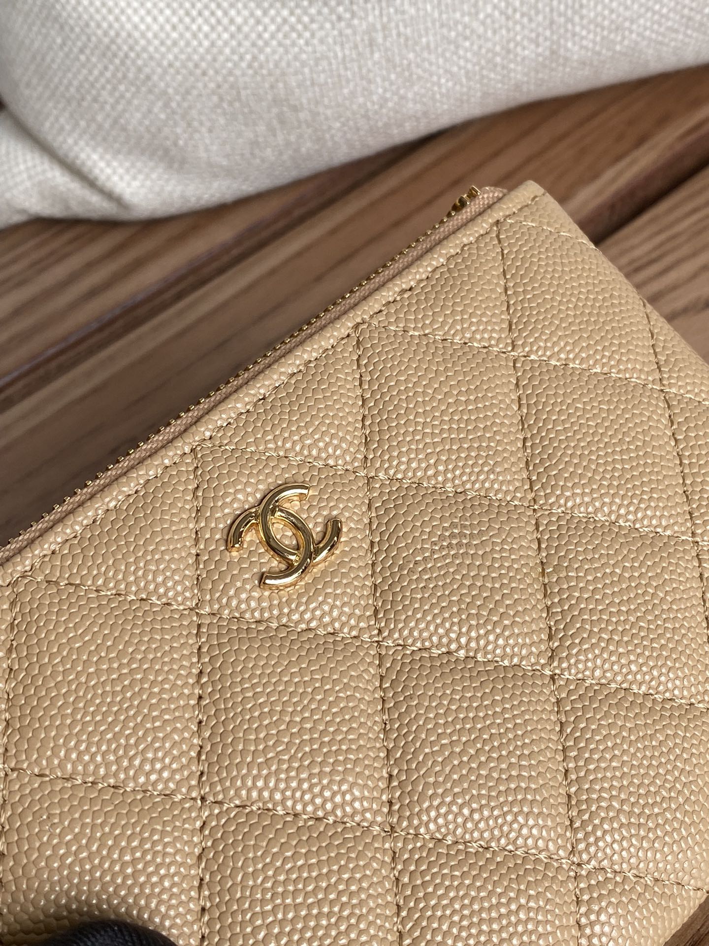 CHANEL CLASSIC SMALL 15 ZIPPED POUCH IN DARK BEIGE GRAINED CALFSKIN