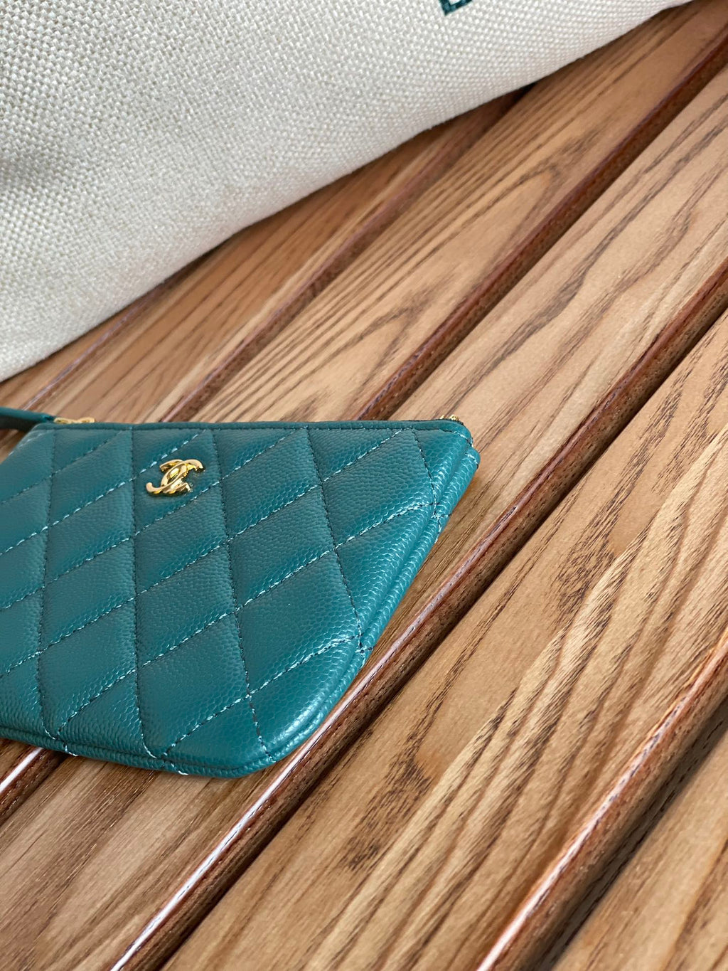 CHANEL CLASSIC SMALL 15 ZIPPED POUCH IN PINE GREEN GRAINED CALFSKIN