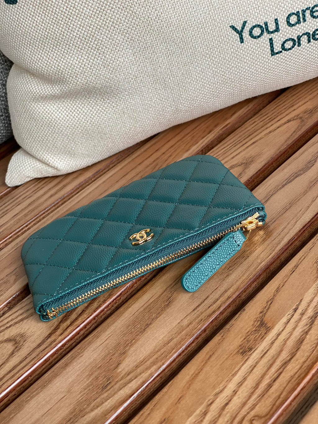 CHANEL CLASSIC SMALL 15 ZIPPED POUCH IN PINE GREEN GRAINED CALFSKIN