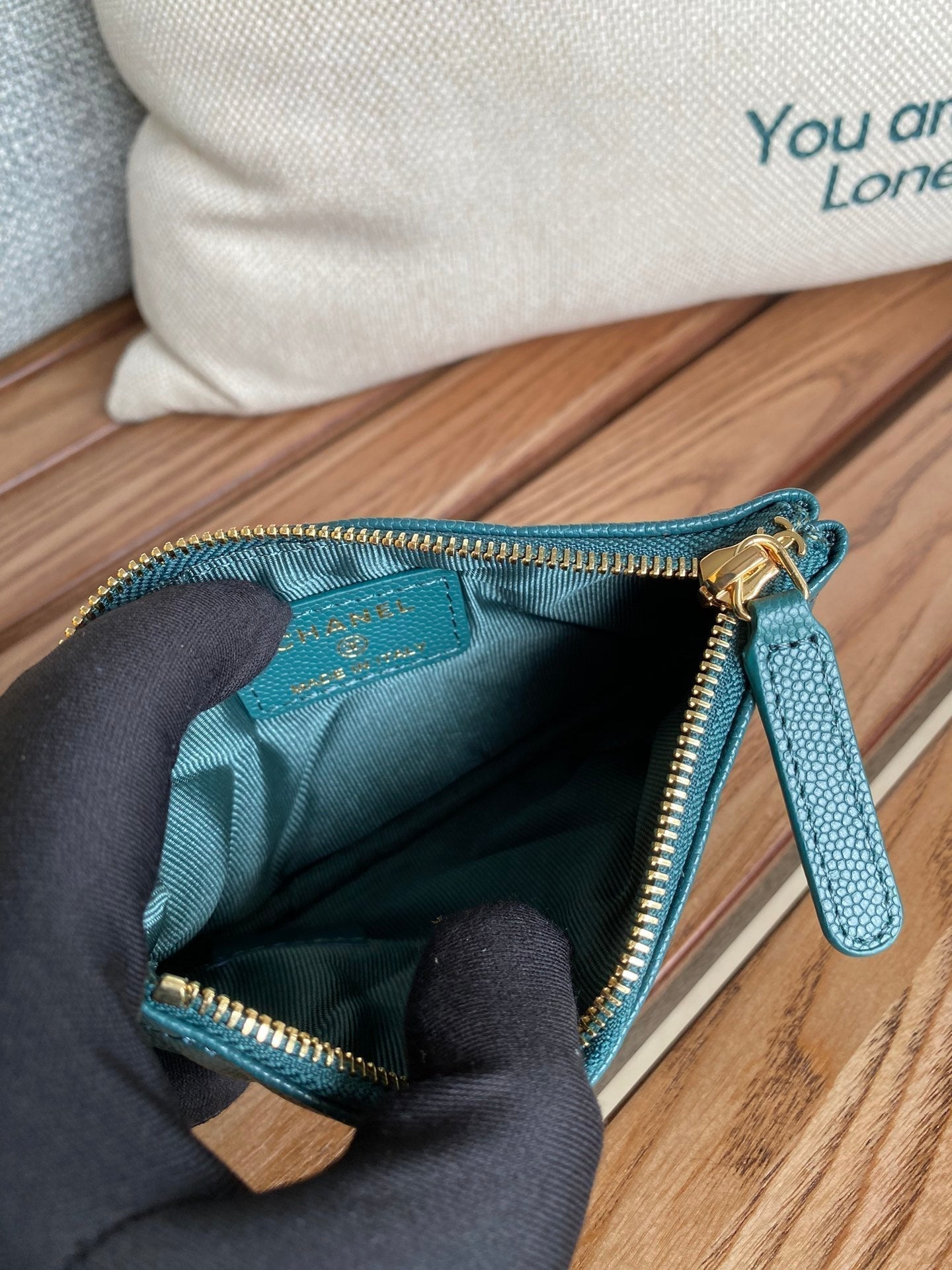 CHANEL CLASSIC SMALL 15 ZIPPED POUCH IN PINE GREEN GRAINED CALFSKIN