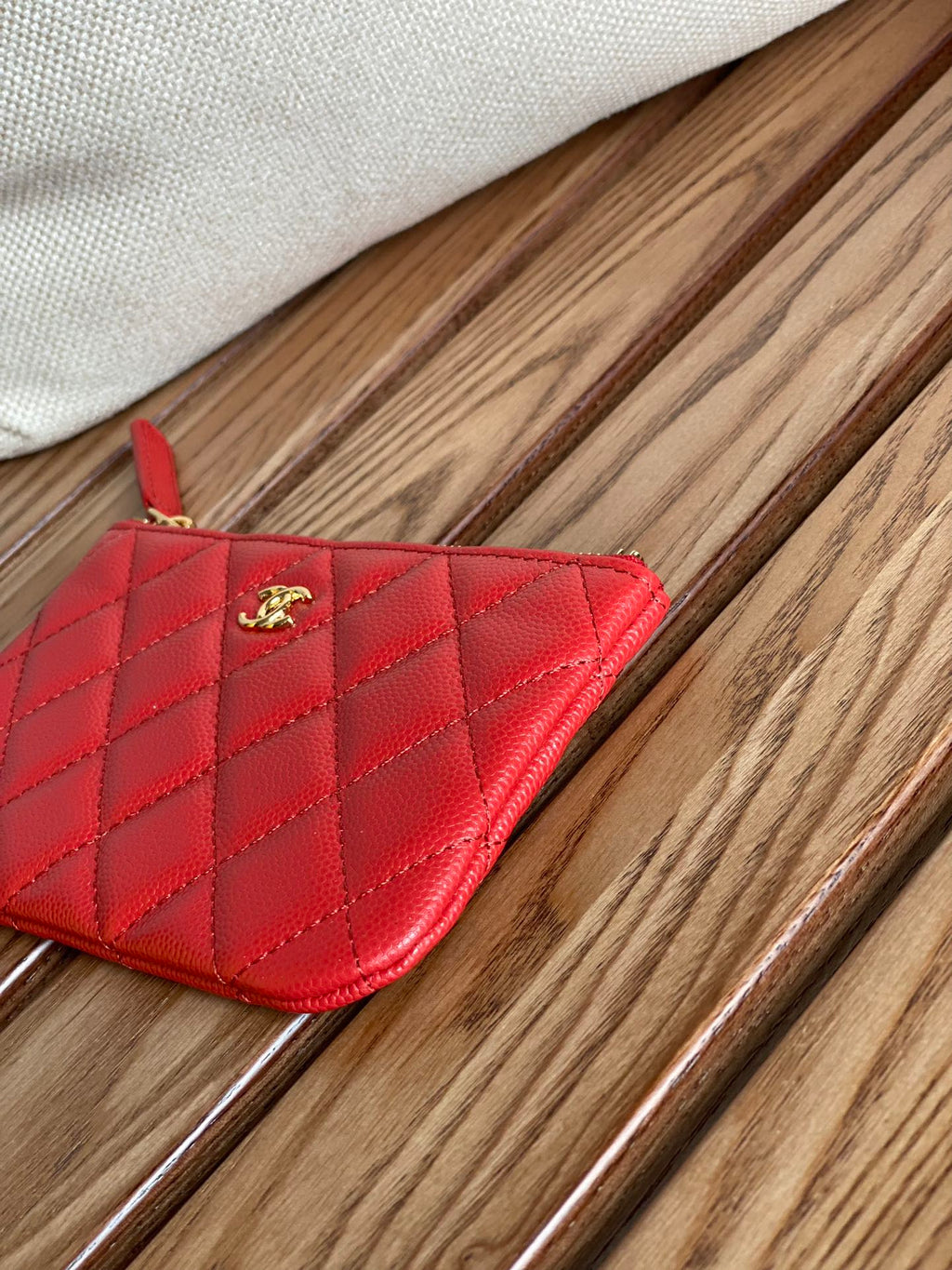 CHANEL CLASSIC SMALL 15 ZIPPED POUCH IN CRIMSON RED GRAINED CALFSKIN