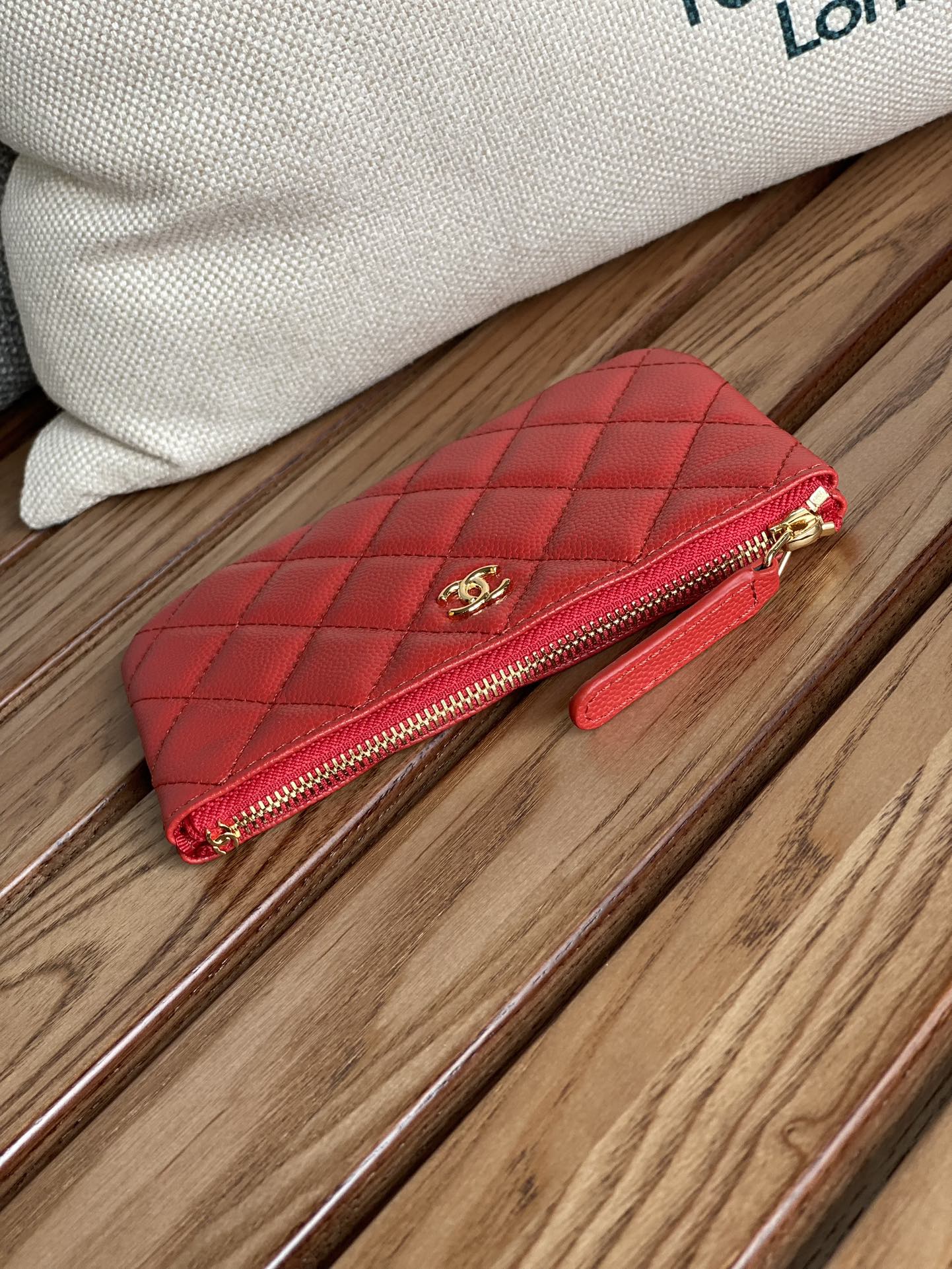 CHANEL CLASSIC SMALL 15 ZIPPED POUCH IN CRIMSON RED GRAINED CALFSKIN