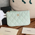 CHANEL CLASSIC SMALL 15 ZIPPED POUCH IN SKY BLUE GRAINED CALFSKIN