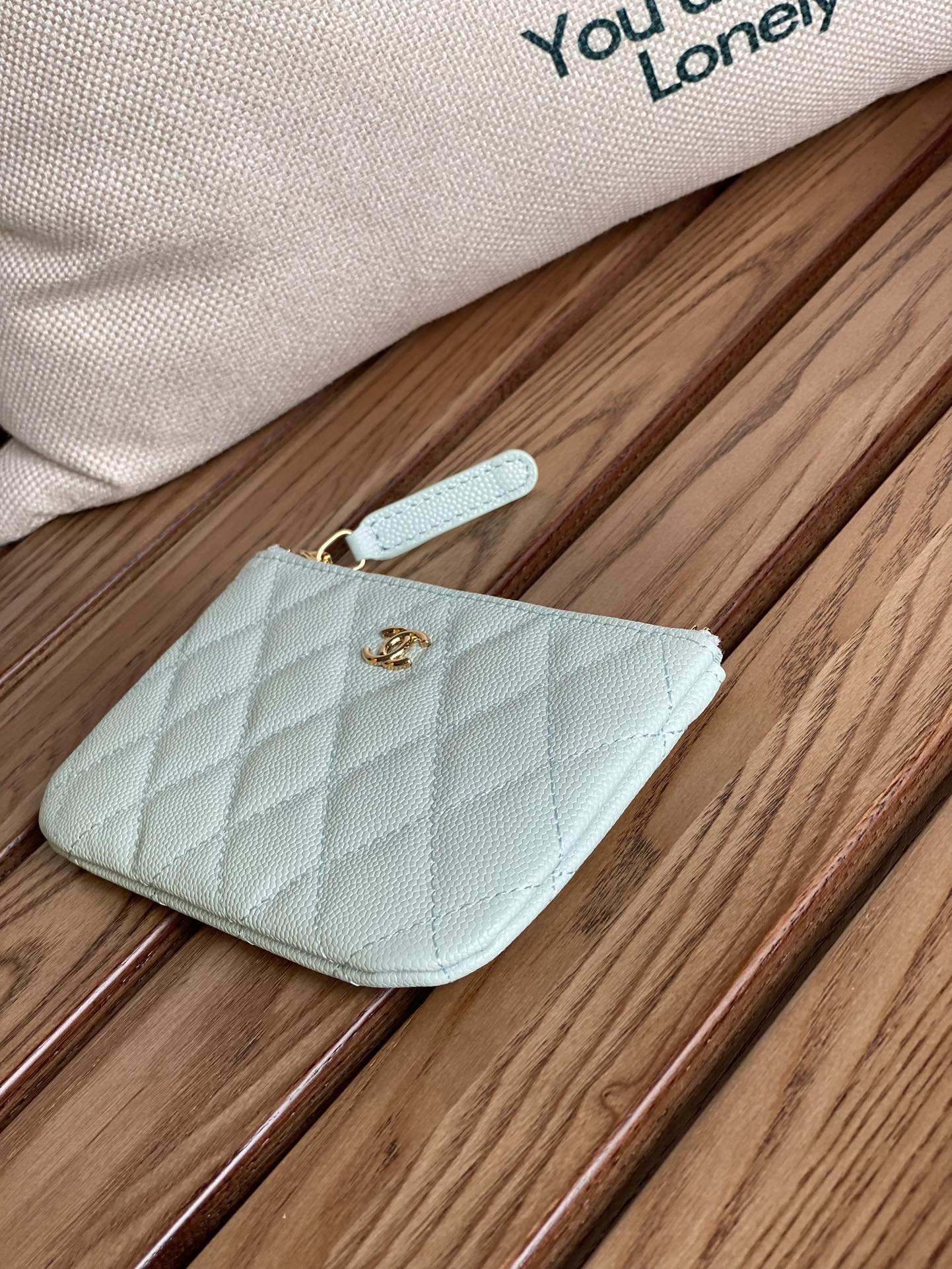CHANEL CLASSIC SMALL 15 ZIPPED POUCH IN SKY BLUE GRAINED CALFSKIN