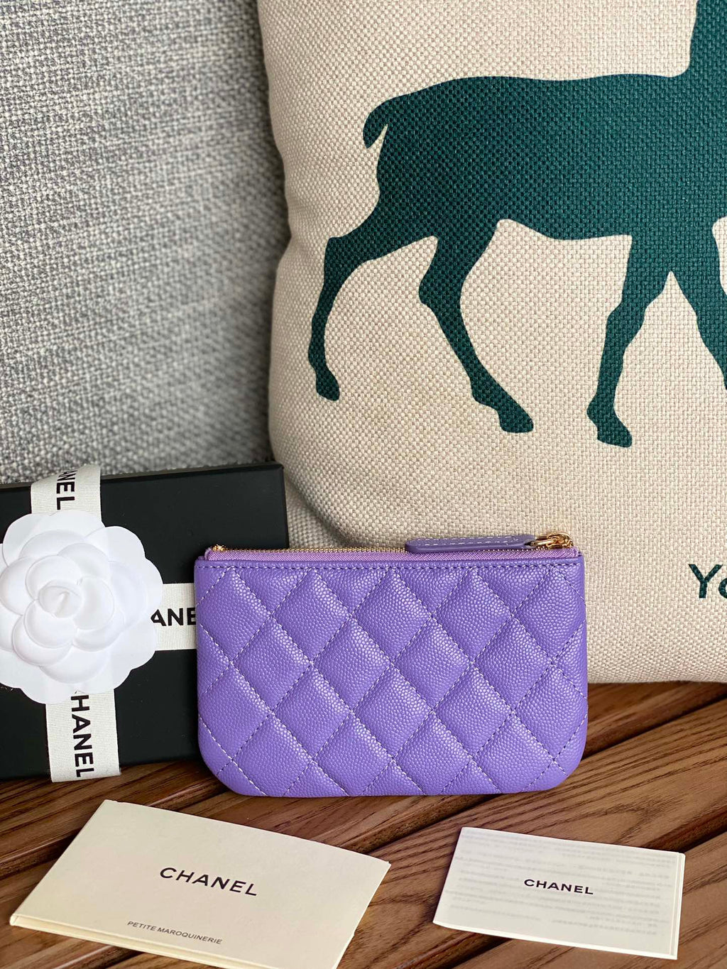 CHANEL CLASSIC SMALL 15 ZIPPED POUCH IN AMETHYST PURPLE GRAINED CALFSKIN