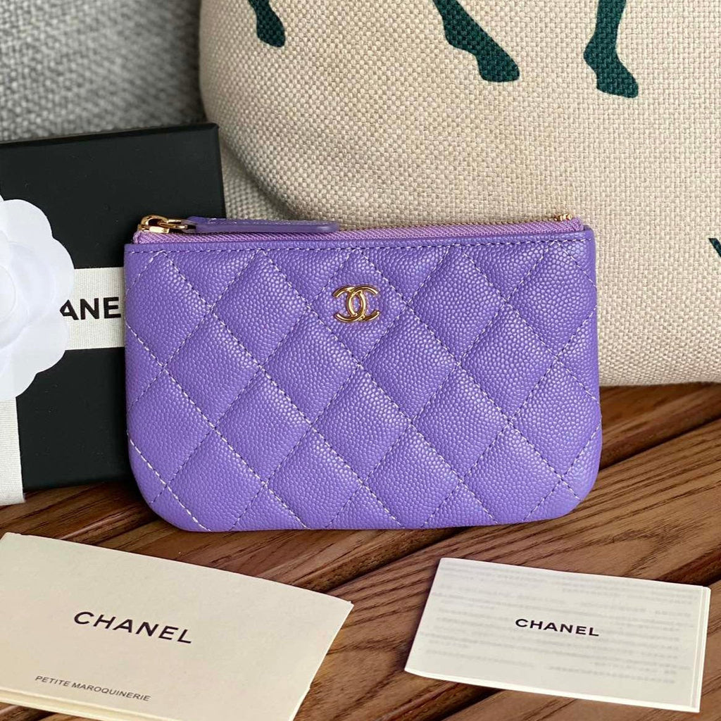 CHANEL CLASSIC SMALL 15 ZIPPED POUCH IN AMETHYST PURPLE GRAINED CALFSKIN
