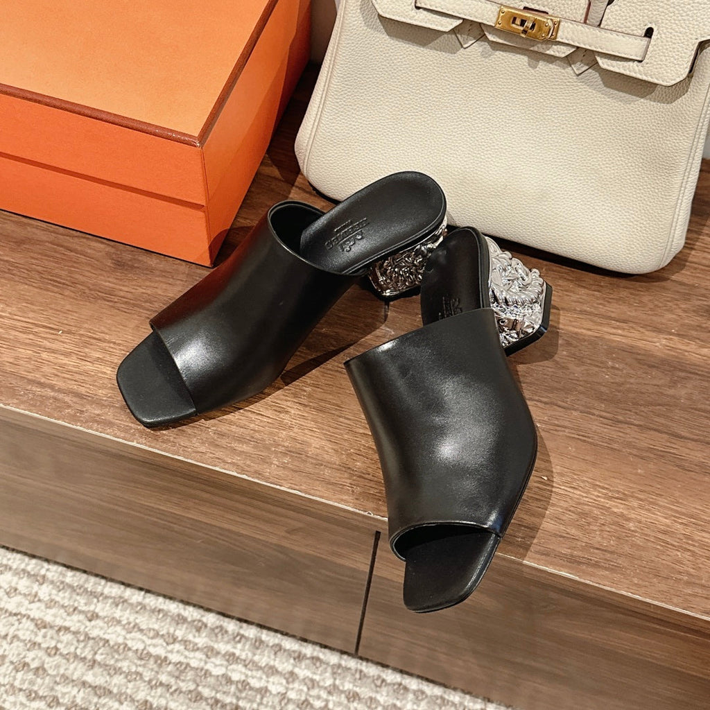 HERMES GLAM MULE 60 BLACK LAMBSKIN