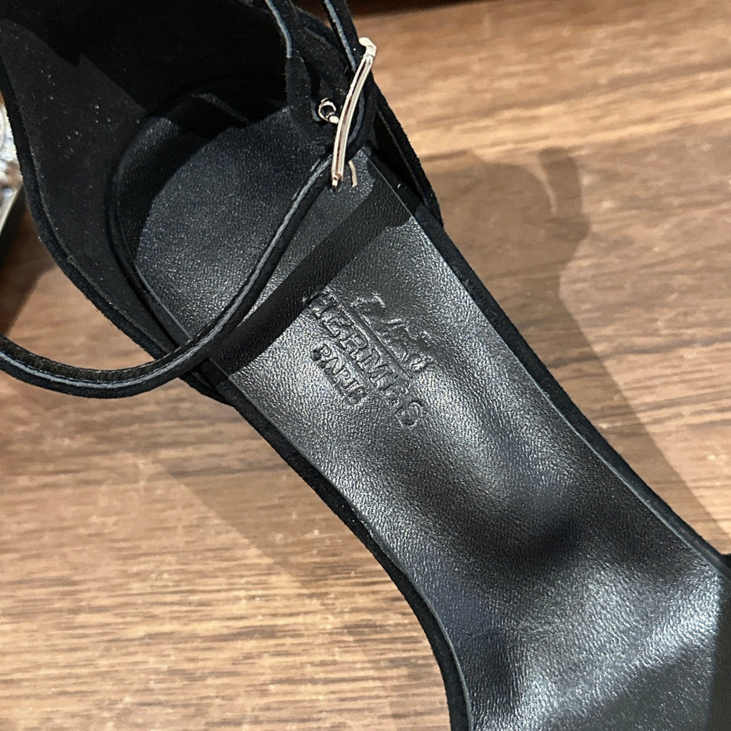 HERMES GLAM SANDAL 60 BLACK SUEDE