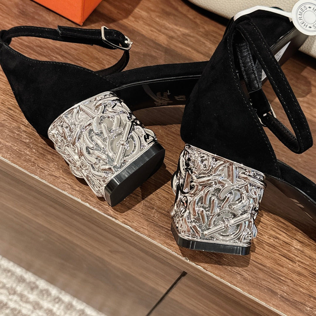 HERMES GLAM SANDAL 60 BLACK SUEDE