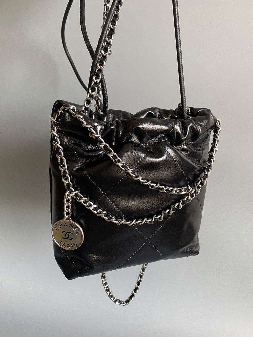 CHANEL HOBO MINI 20CM BLACK LAMBSKIN SHW