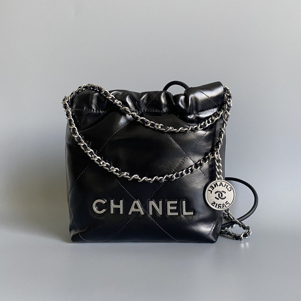 CHANEL HOBO MINI 20CM BLACK LAMBSKIN SHW
