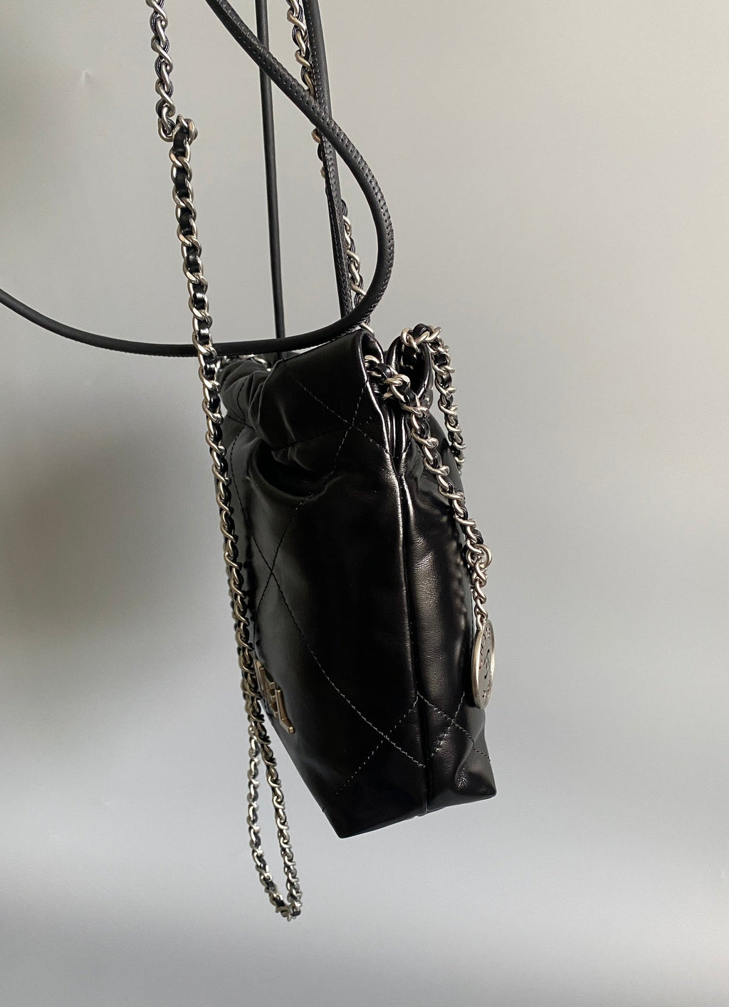 CHANEL HOBO MINI 20CM BLACK LAMBSKIN SHW