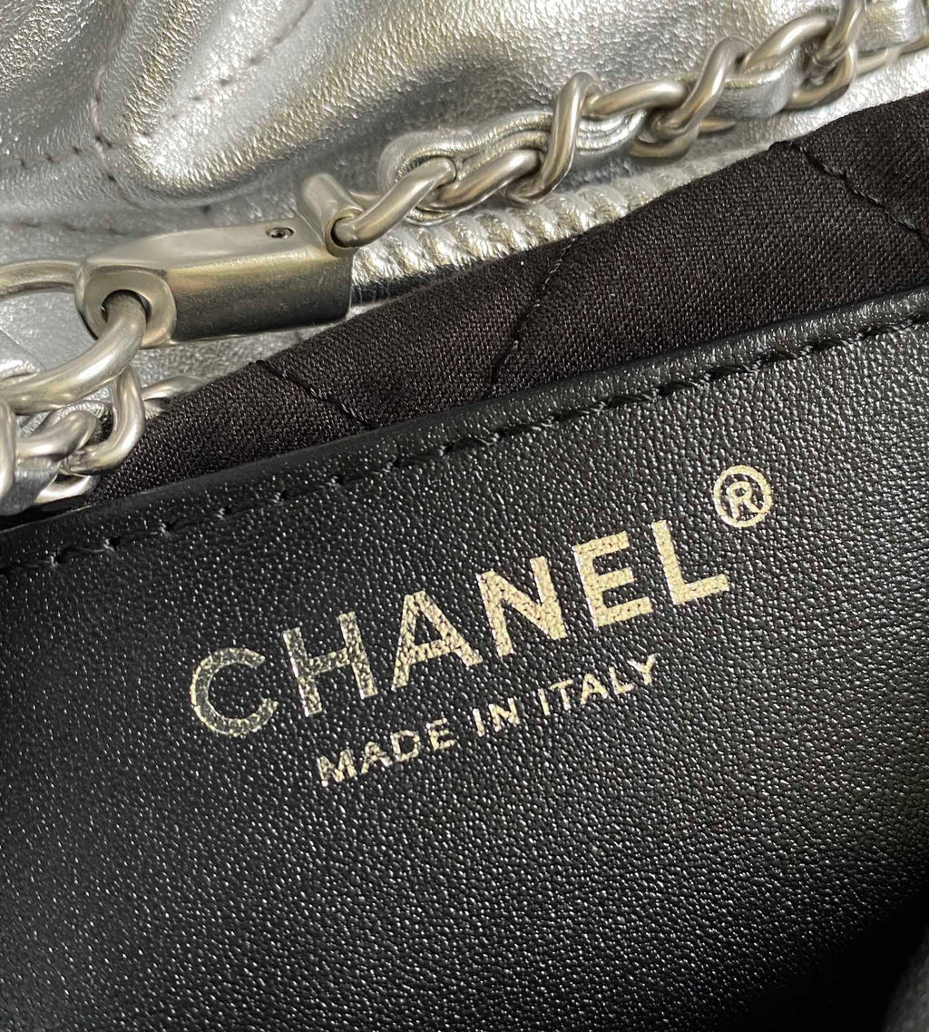CHANEL HOBO MINI 20CM SILVER LAMBSKIN