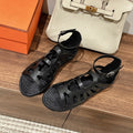 HERMES STRAW SOLE SANDAL BLACK LAMBSKIN
