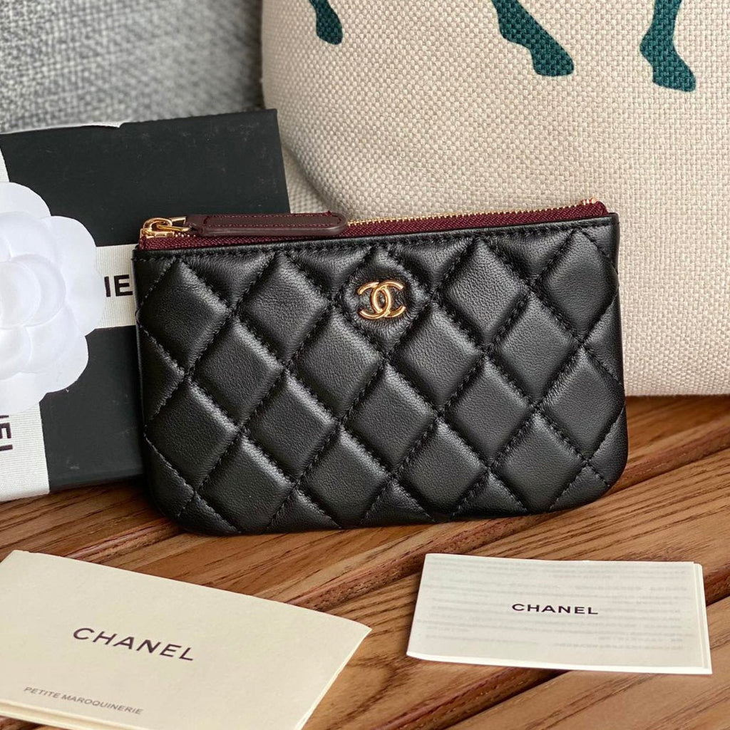 CHANEL CLASSIC SMALL 15 ZIPPED POUCH IN BLACK CALFSKIN