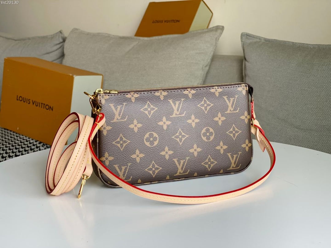 LOUIS VUITTON LV 25S POCHETTE ACCESSOIRES 21 IN BROWN MONOGRAM CANVAS GOLD HARDWARE