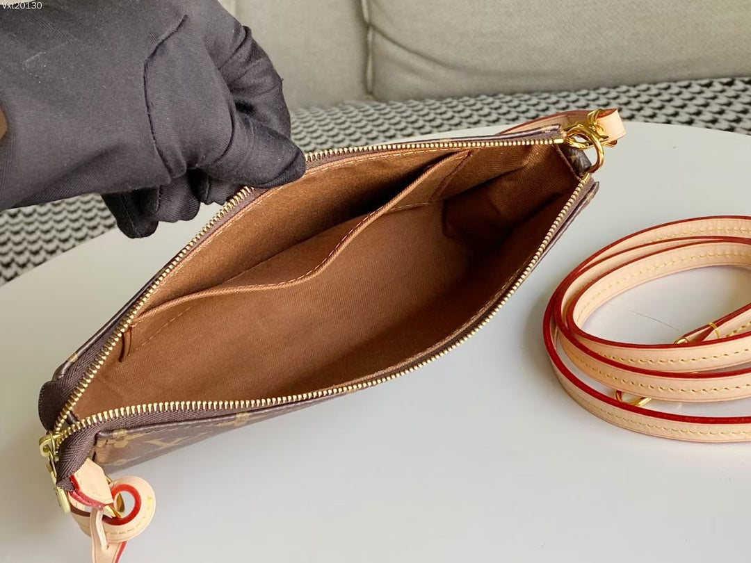 LOUIS VUITTON LV 25S POCHETTE ACCESSOIRES 21 IN BROWN MONOGRAM CANVAS GOLD HARDWARE