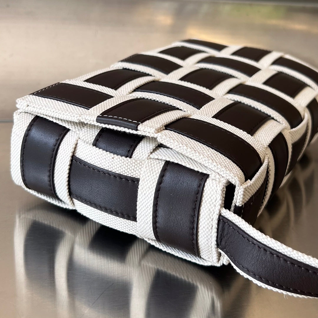 BOTTEGA VENETA MINI CASSETTE 23 IN BLACK WHITE CALFSKIN