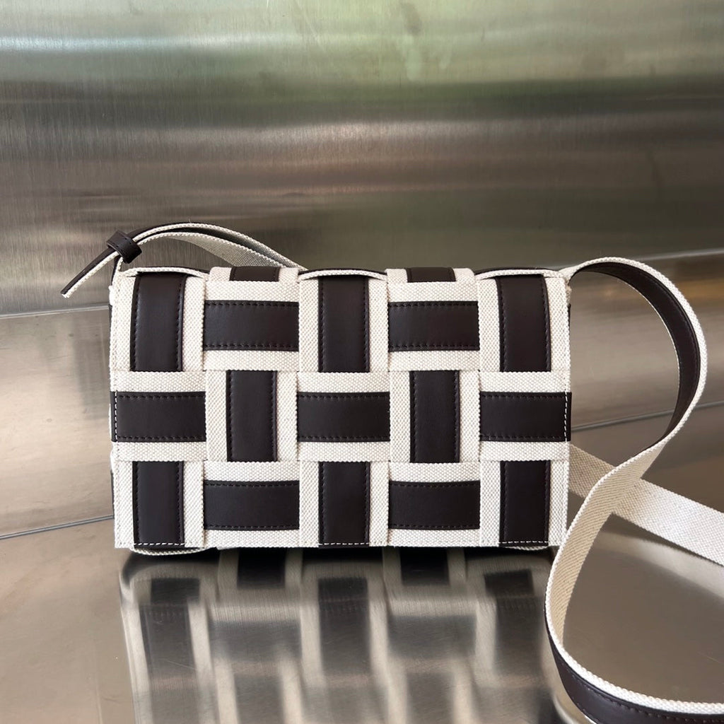 BOTTEGA VENETA MINI CASSETTE 23 IN BLACK WHITE CALFSKIN