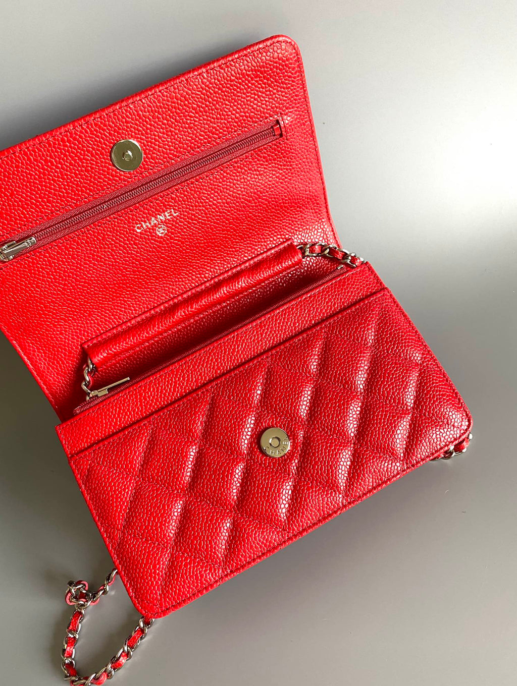 CHANEL WOC 19 RED CAVIAR SILVER HARDWARE