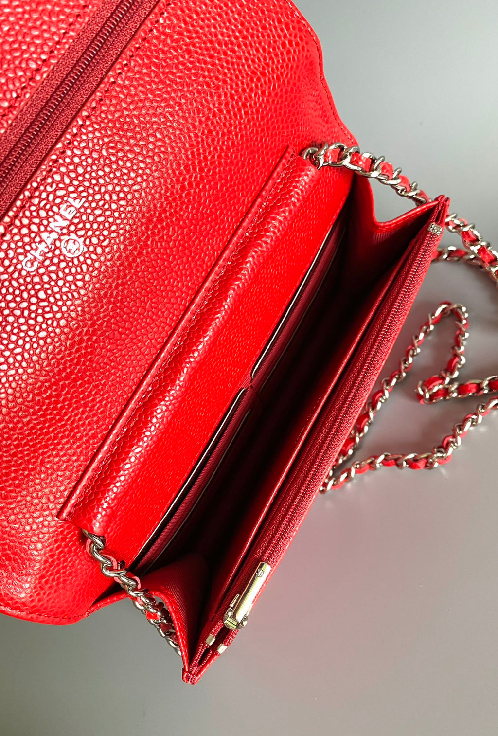 CHANEL WOC 19 RED CAVIAR SILVER HARDWARE