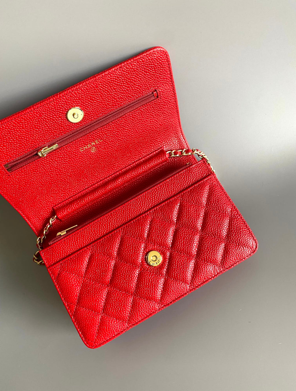 CHANEL WOC 19 RED CAVIAR GOLD HARDWARE
