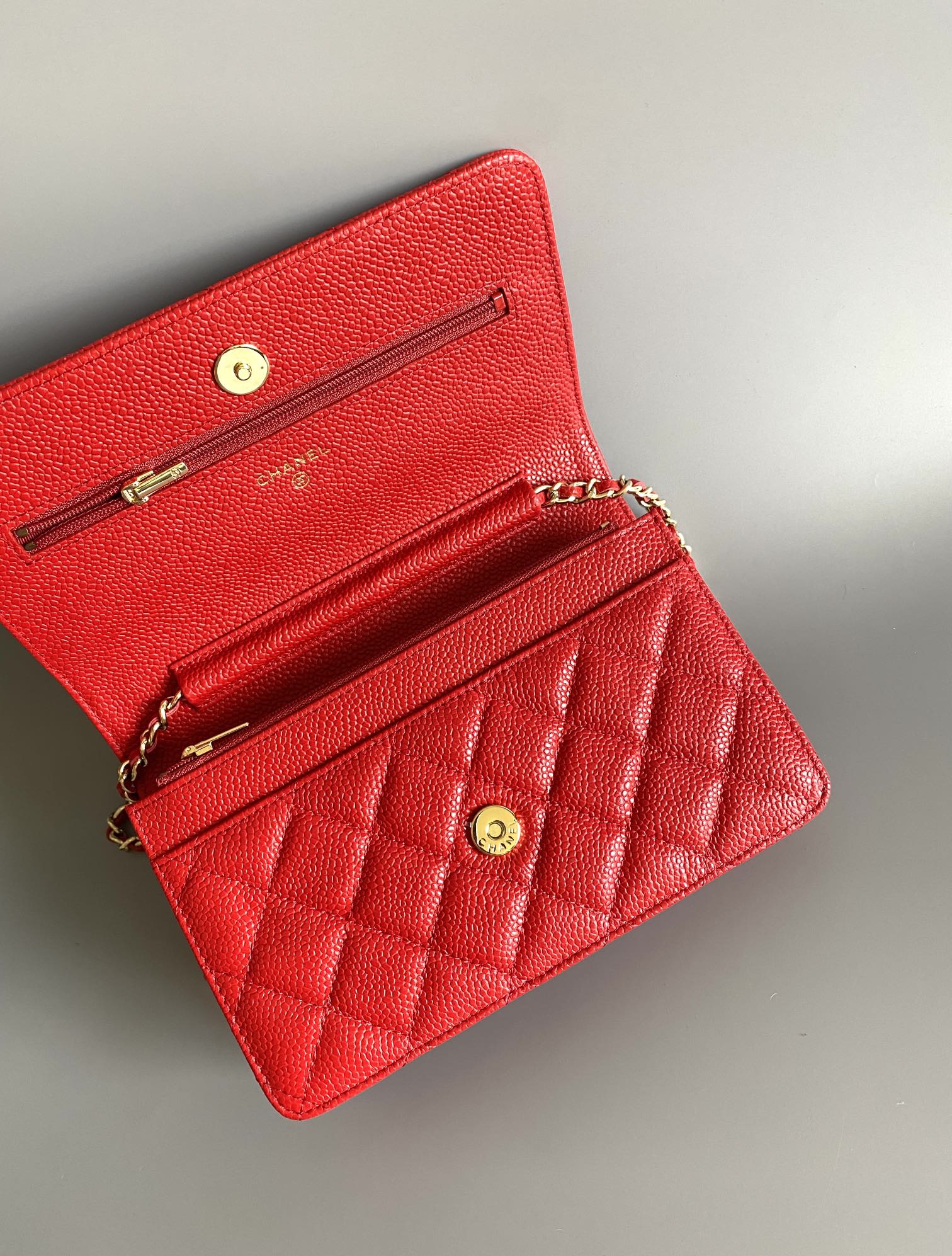 CHANEL WOC 19 RED CAVIAR GOLD HARDWARE
