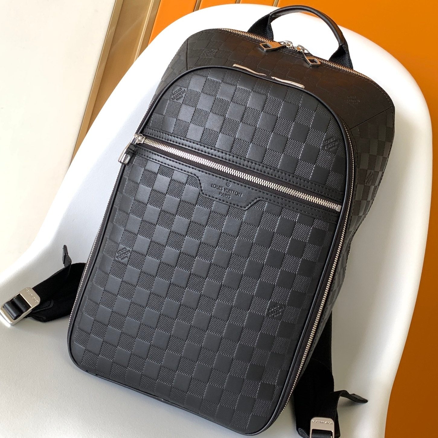 LOUIS VUITTON LV 25S MICHAEL BACKPACK 42 IN EMBOSSED DAMIER INFINI BLACK CALFSKIN