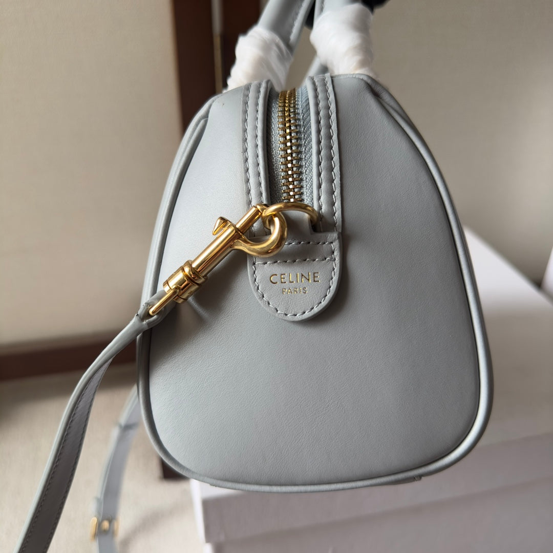CELINE EMBOSSED  TOP HANDLE BAG 20 IN GREY CALFSKIN