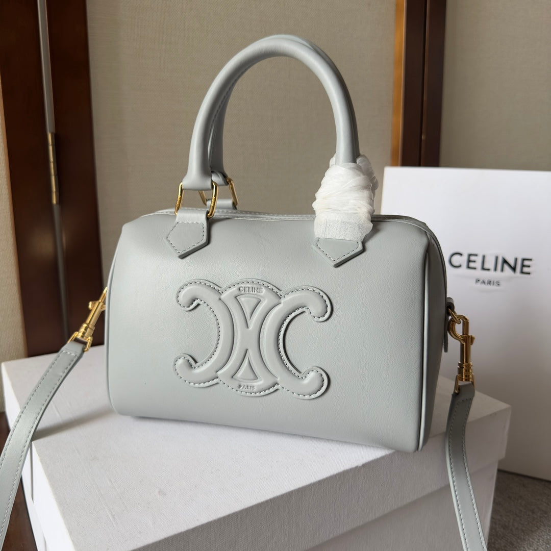 CELINE EMBOSSED  TOP HANDLE BAG 20 IN GREY CALFSKIN