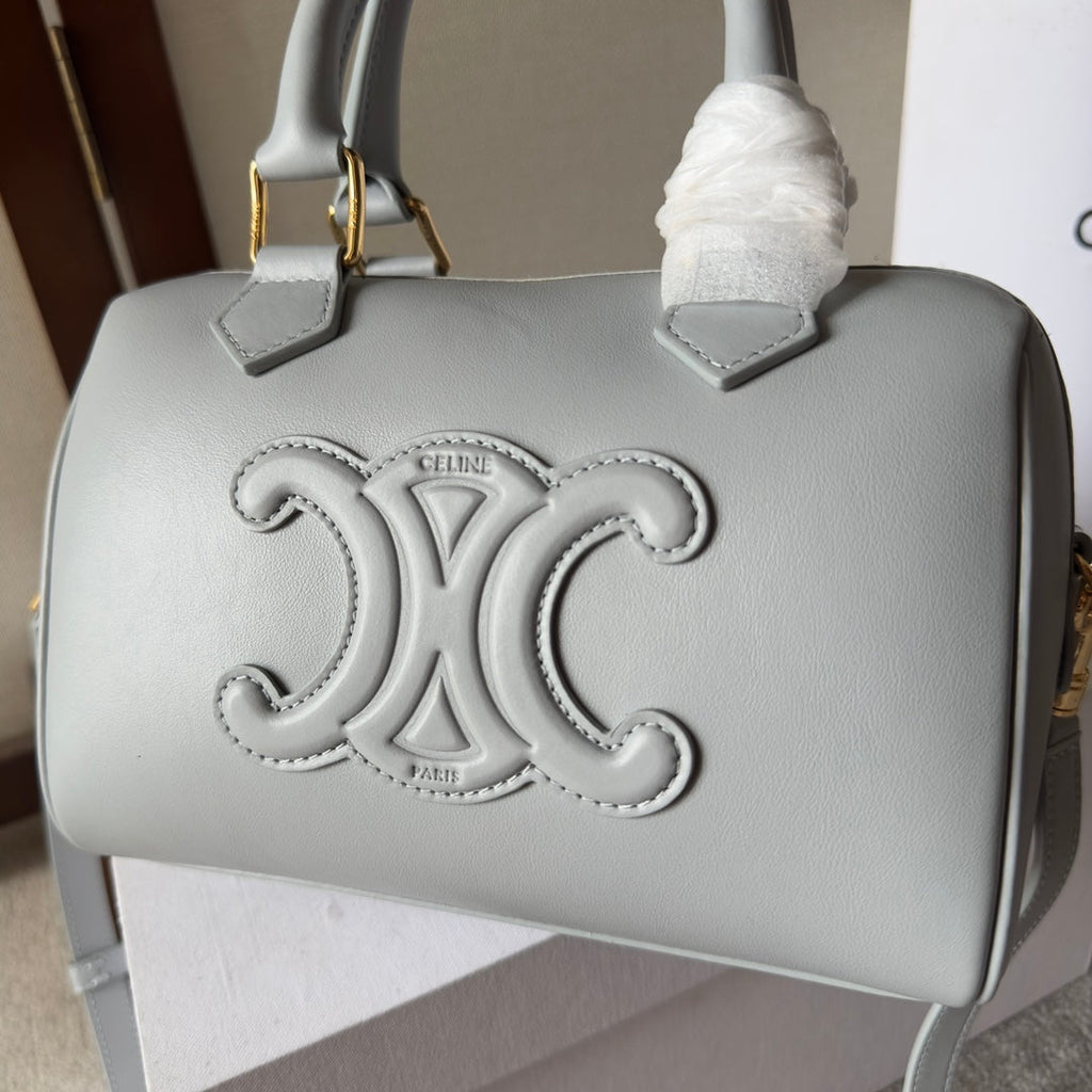 CELINE EMBOSSED  TOP HANDLE BAG 20 IN GREY CALFSKIN