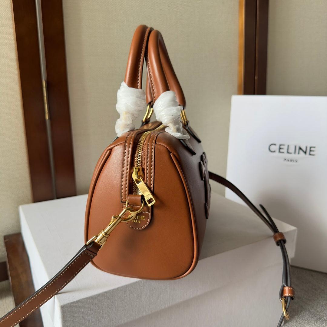 CELINE EMBOSSED  TOP HANDLE BAG 20 IN BROWN CALFSKIN